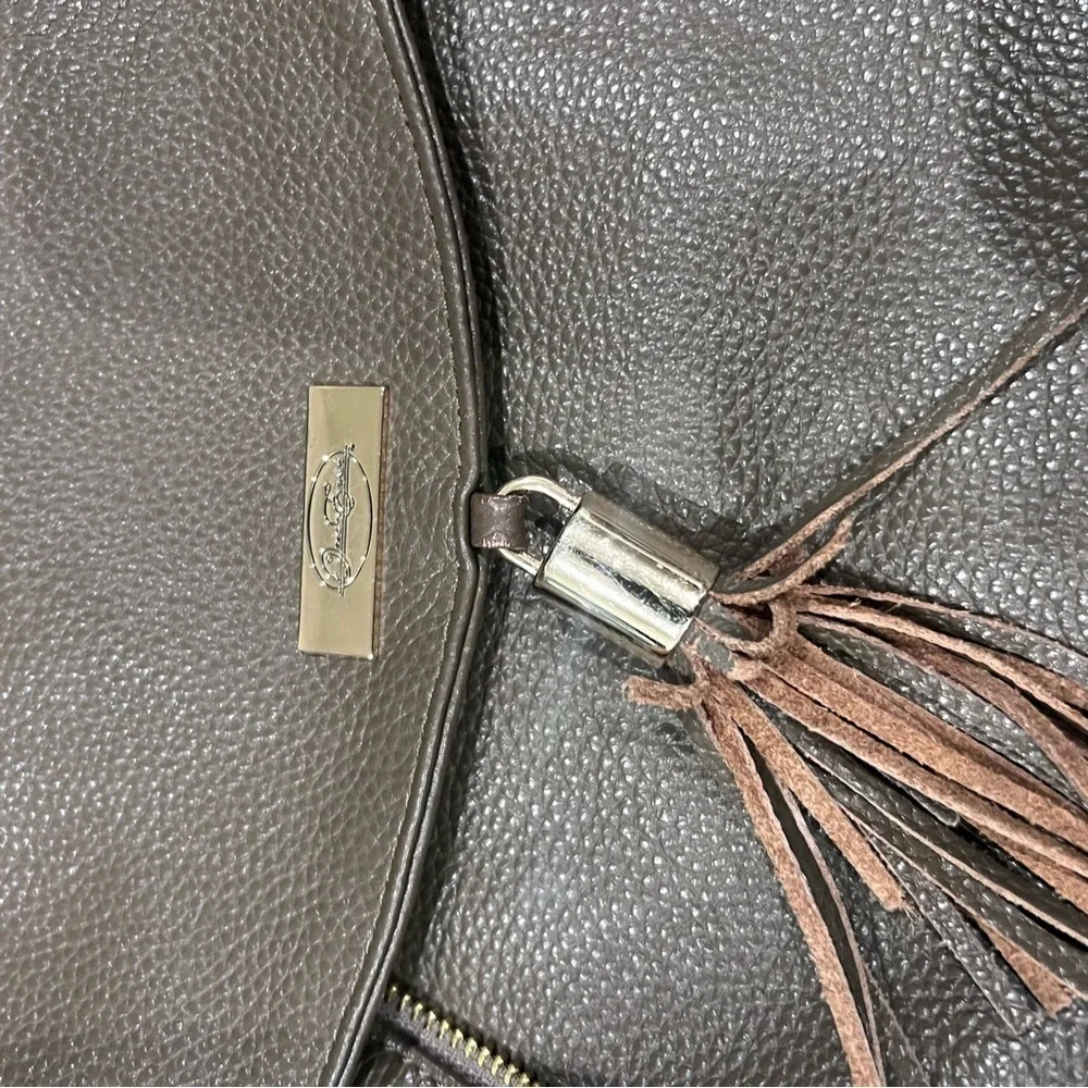 Onna Ehrlich Brown Green Genuine Leather Hobo Shoulder Bag Flap Close